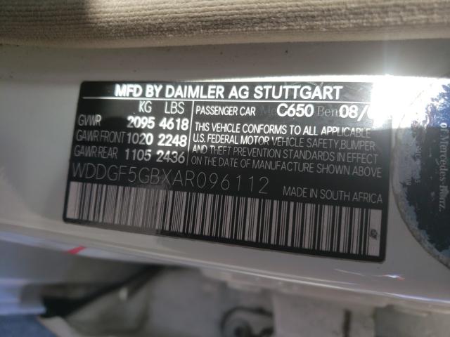 2010 MERCEDES-BENZ C 350 WDDGF5GBXAR096112