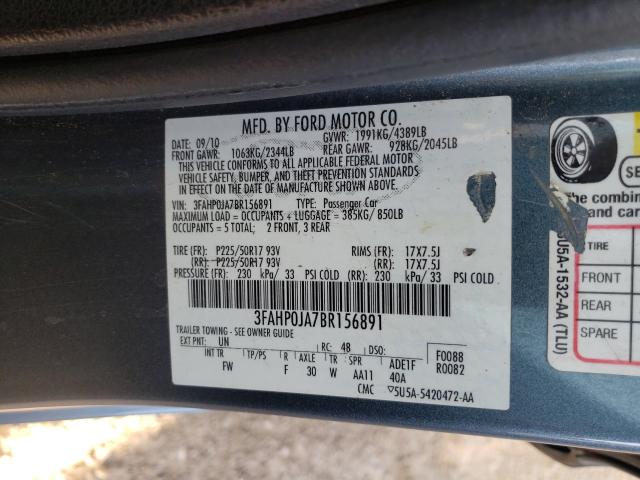 2011 FORD FUSION SEL 3FAHP0JA7BR156891
