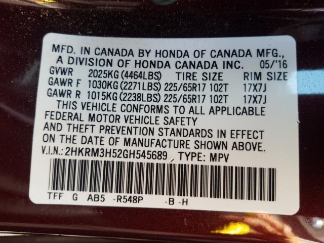 2016 HONDA CR-V EX 2HKRM3H52GH545689