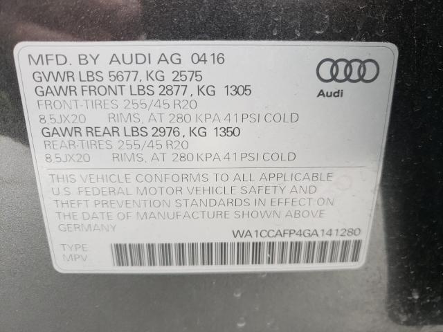 2016 AUDI SQ5 PREMIU WA1CCAFP4GA141280