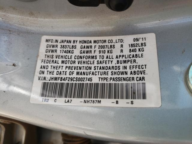 2012 HONDA CIVIC HYBR JHMFB4F29CS002745