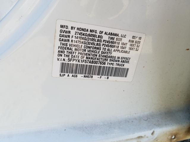 2010 HONDA RIDGELINE 5FPYK1F57AB007656