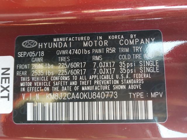 2019 HYUNDAI TUCSON SE KM8J2CA40KU840773