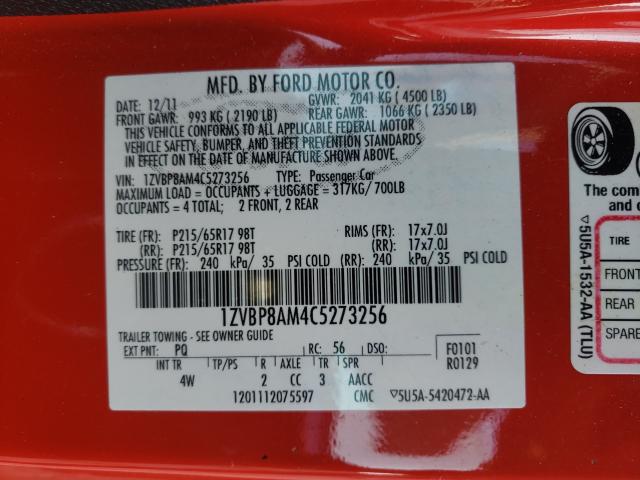 2012 FORD MUSTANG 1ZVBP8AM4C5273256