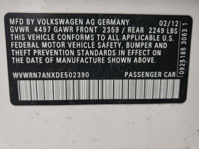 2013 VOLKSWAGEN RABBIT WVWRN7ANXDE502390