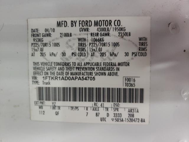2010 FORD RANGER 1FTKR1AD0APA54705