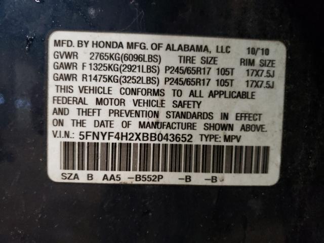 2011 HONDA PILOT LX 5FNYF4H2XBB043652