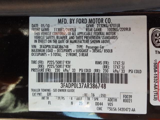 2010 FORD FUSION HYB 3FADP0L37AR386748