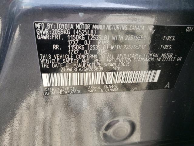 2016 TOYOTA RAV4 XLE 2T3WFREV3GW266698