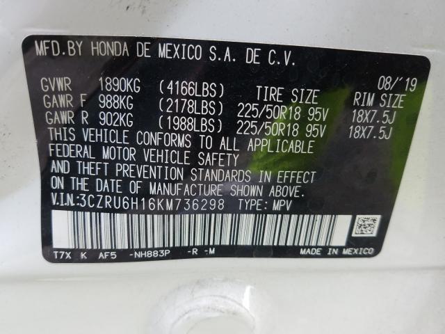 2019 HONDA HR-V SPORT 3CZRU6H16KM736298