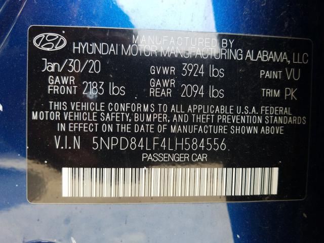 VIN 5NPD84LF4LH584556 2020 HYUNDAI ELANTRA no.10