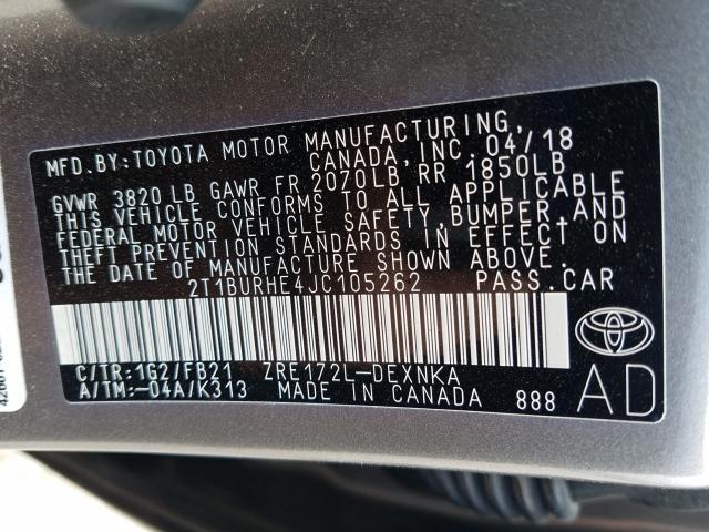 2018 TOYOTA COROLLA LE 2T1BURHE4JC105262