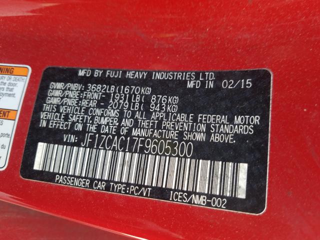 2015 SUBARU BRZ 2.0 LI JF1ZCAC17F9605300