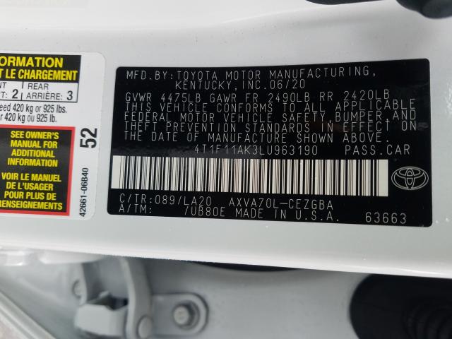 2020 TOYOTA CAMRY XLE 4T1F11AK3LU963190