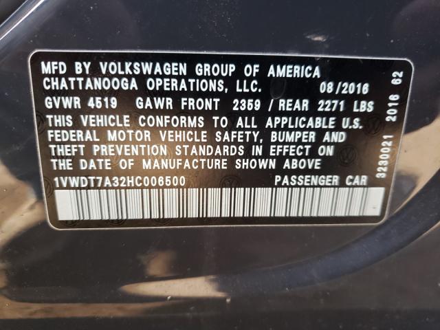 2017 VOLKSWAGEN PASSAT R-L 1VWDT7A32HC006500