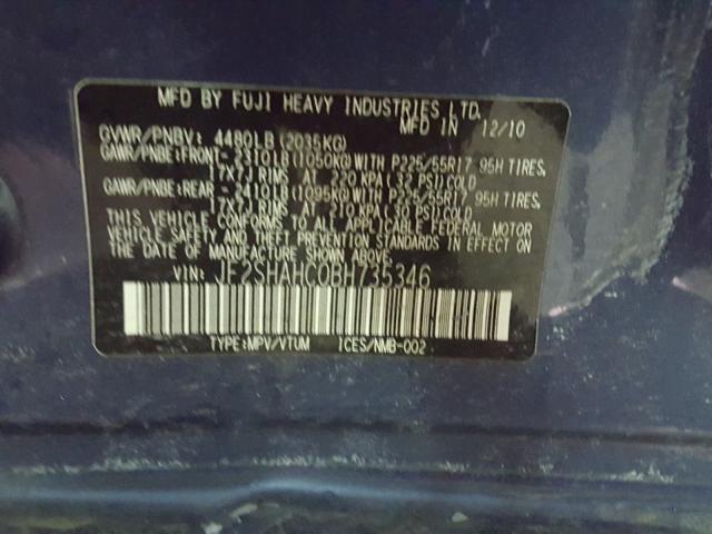 2011 SUBARU FORESTER T JF2SHAHC0BH735346