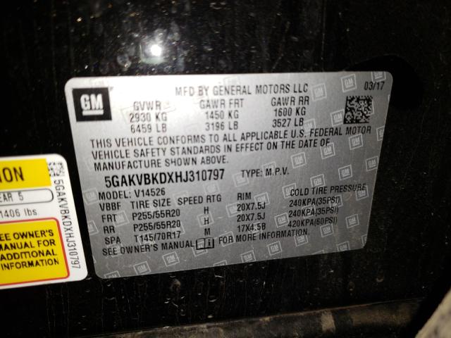 2017 BUICK ENCLAVE 5GAKVBKDXHJ310797