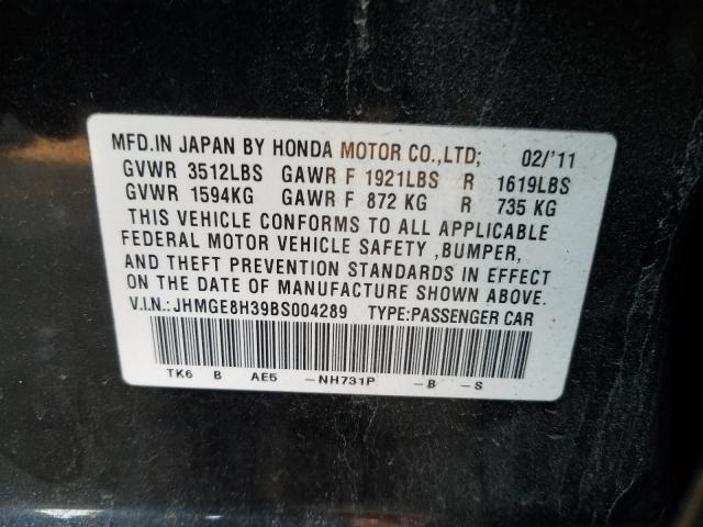 2011 HONDA FIT JHMGE8H39BS004289
