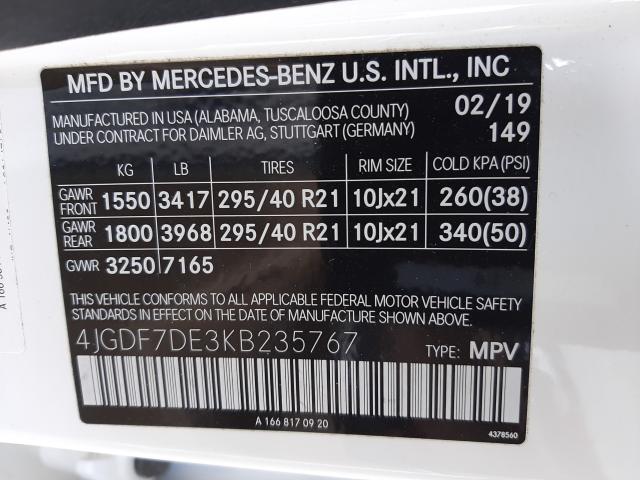 2019 MERCEDES-BENZ GLS 550 4M 4JGDF7DE3KB235767