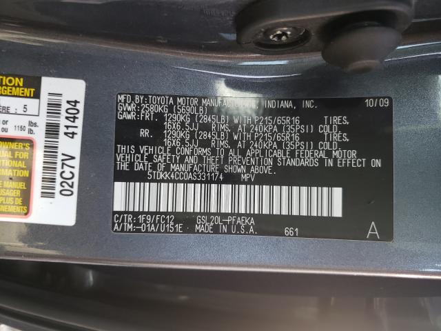 2010 TOYOTA SIENNA CE 5TDKK4CC0AS331174