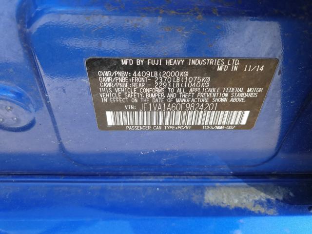 2015 SUBARU WRX JF1VA1A60F9824201