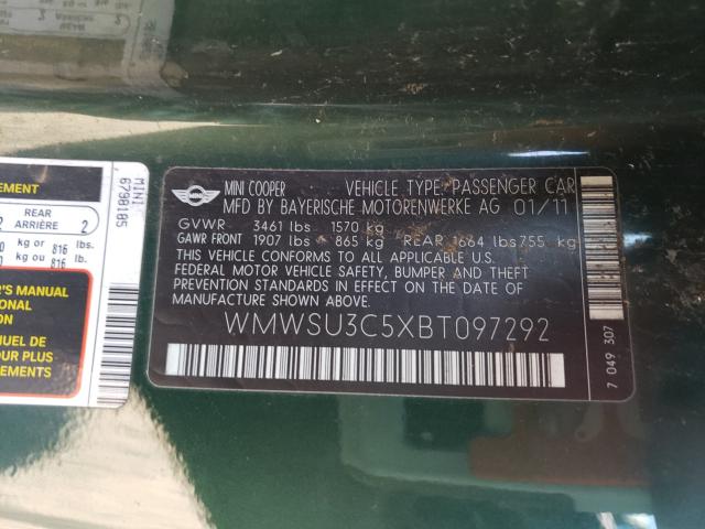 2011 MINI COOPER WMWSU3C5XBT097292