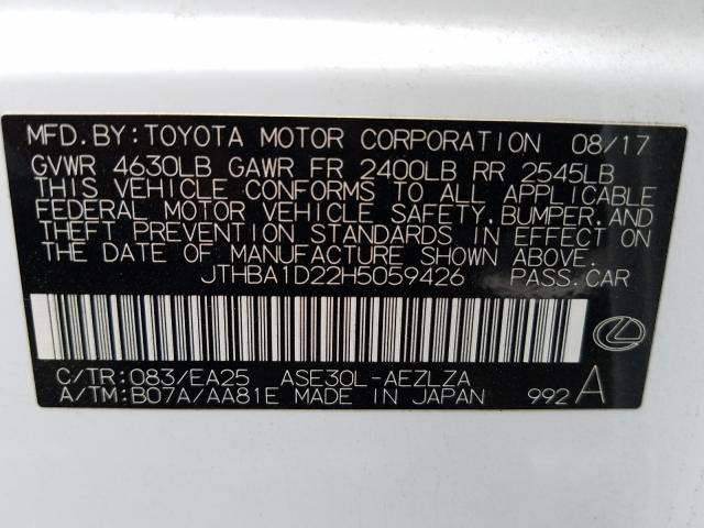 2017 LEXUS IS 200T JTHBA1D22H5059426