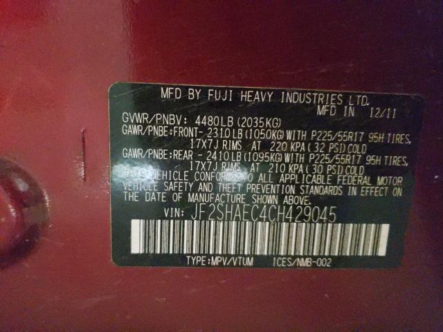 2012 SUBARU FORESTER L JF2SHAEC4CH429045