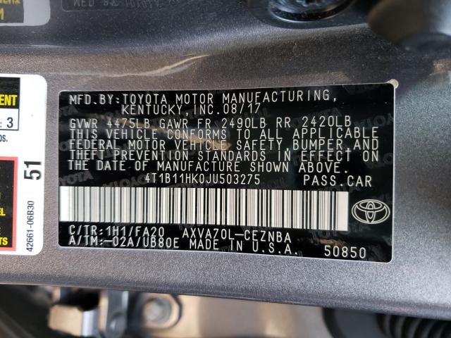 2018 TOYOTA CAMRY L 4T1B11HK0JU503275