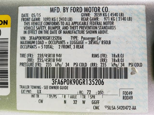 2016 FORD FUSION TIT 3FA6P0K90GR135206