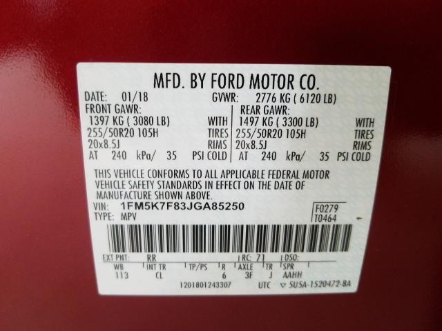 2018 FORD EXPLORER L 1FM5K7F83JGA85250