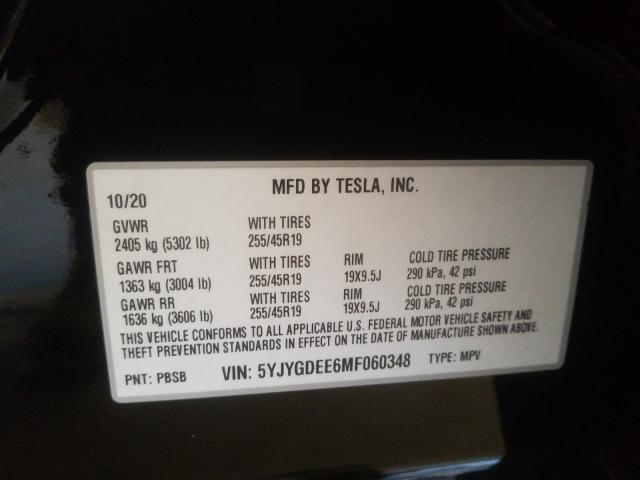 2021 TESLA MODEL Y 5YJYGDEE6MF060348