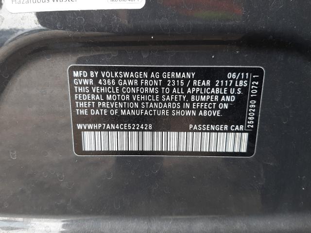 2012 VOLKSWAGEN CC LUXURY WVWHP7AN4CE522428