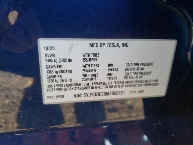 2021 TESLA MODEL Y 5YJYGDEE0MF066761