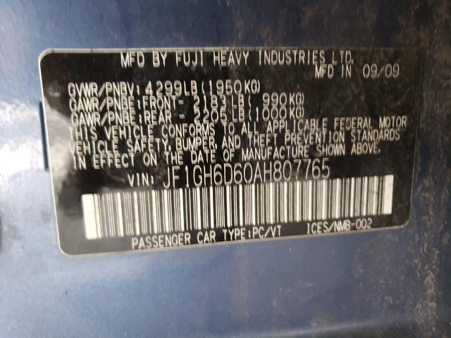 2010 SUBARU IMPREZA OU JF1GH6D60AH807765
