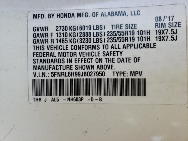 2018 HONDA ODYSSEY EL 5FNRL6H99JB027950
