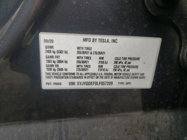 2020 TESLA MODEL Y 5YJYGDEF0LF057209