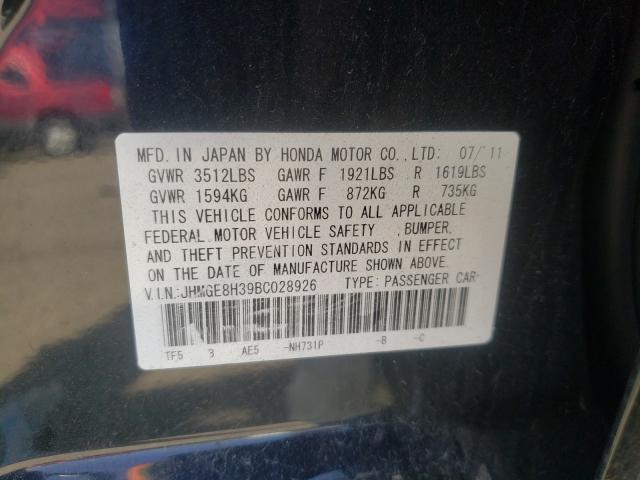 2011 HONDA FIT JHMGE8H39BC028926