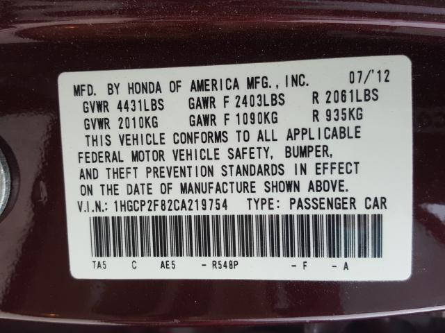 2012 HONDA ACCORD EXL 1HGCP2F82CA219754
