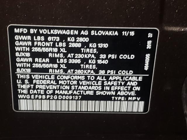 2016 VOLKSWAGEN TOUAREG SP WVGEF9BP2GD009137