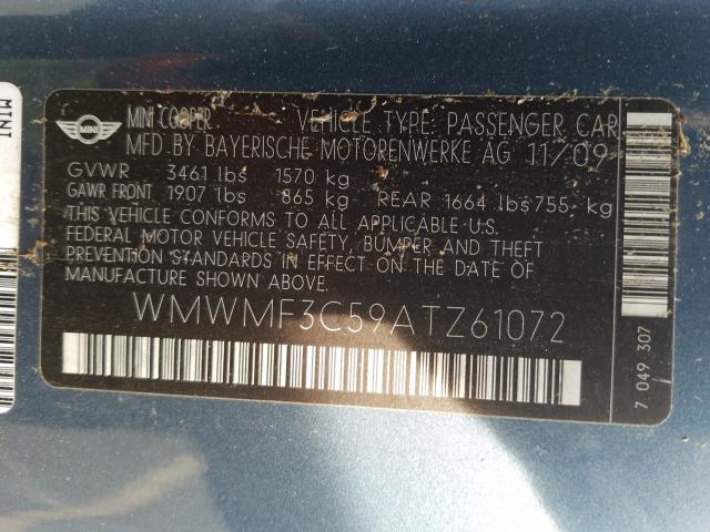 2010 MINI COOPER WMWMF3C59ATZ61072