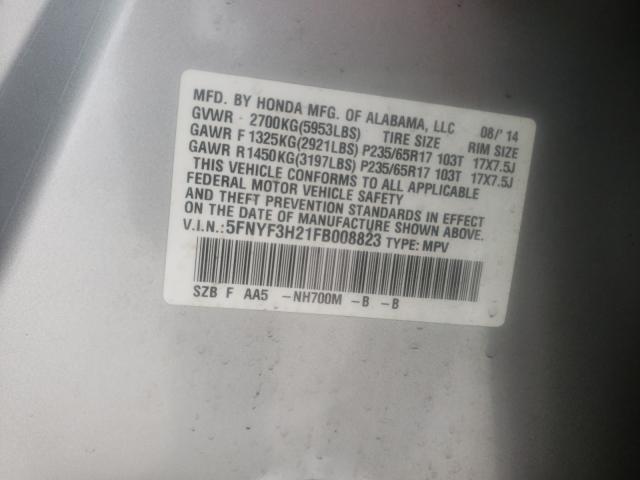 2015 HONDA PILOT LX 5FNYF3H21FB008823