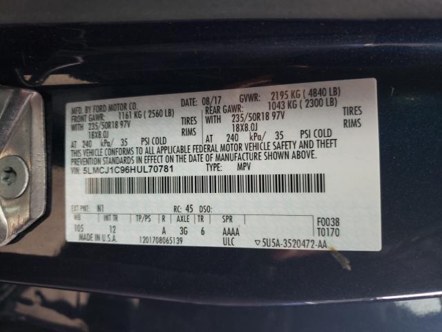 2017 LINCOLN MKC PREMIE 5LMCJ1C96HUL70781