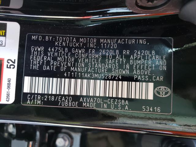 2021 TOYOTA CAMRY SE N 4T1T11AK3MU528724