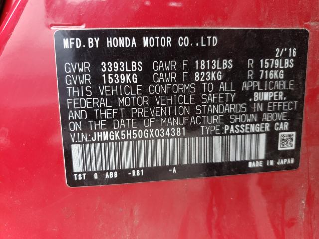 2016 HONDA FIT LX JHMGK5H50GX034381