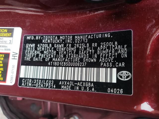 2013 TOYOTA AVALON HYB 4T1BD1EB5DU006237