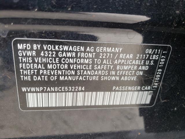2012 VOLKSWAGEN CC WVWNP7AN8CE532284