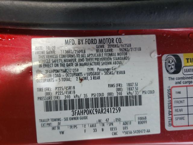 2010 FORD FUSION SPO 3FAHP0KC9AR241259
