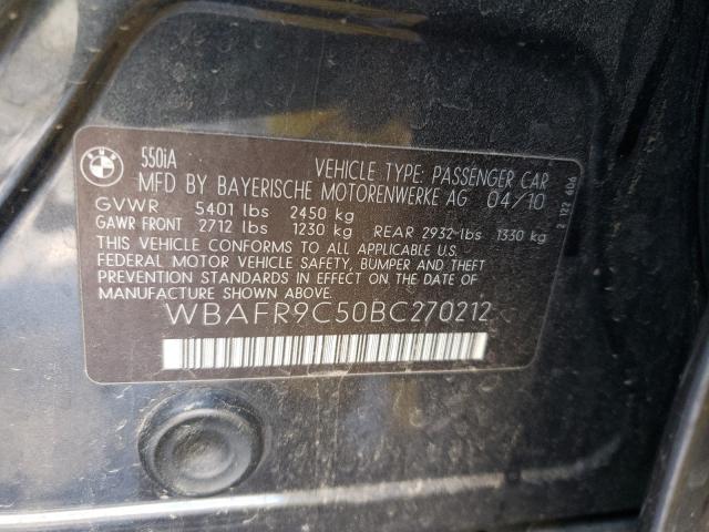 2011 BMW 550 I WBAFR9C50BC270212