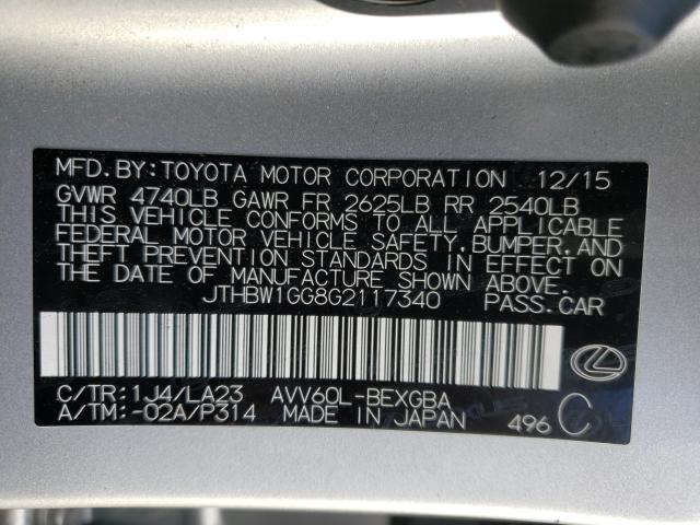 2016 LEXUS ES 300H JTHBW1GG8G2117340